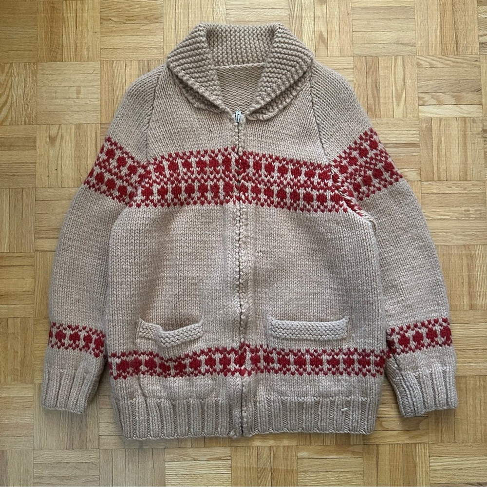 Vintage 50s 60s Cowichan Wool Knit Zip cardigan sweater